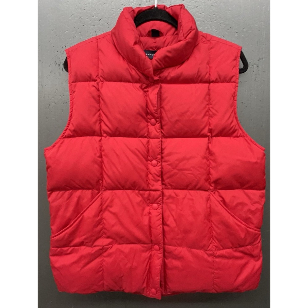 Lands End‎ Down Puffer Vest Women M Red Snaps Pockets Casual Hike Camp Gorpcore